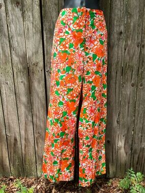Vintage 1970s Lilly Pulitzer Pants High Waist Floral Wide Leg Resort Pant